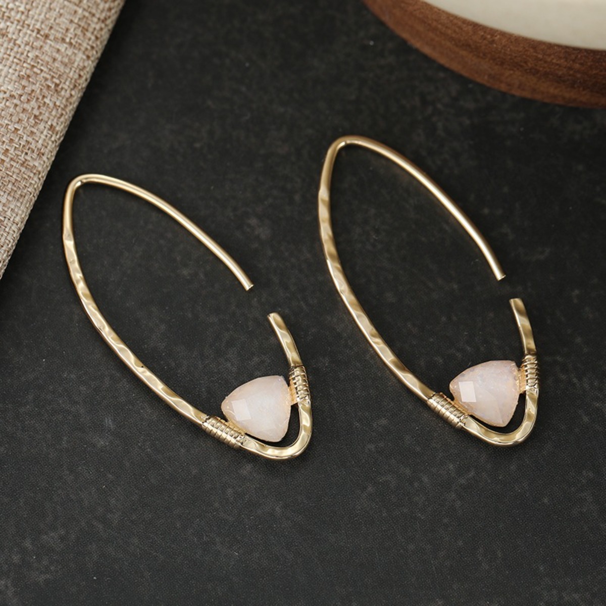 Hand-Hammered Plated Open Teardrop Cuff Earrings, Elegant